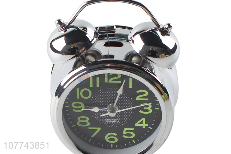Modern style trendy silver color round table alarm clock 