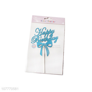 Hot selling happy birthday cake topper with bowknot pattern