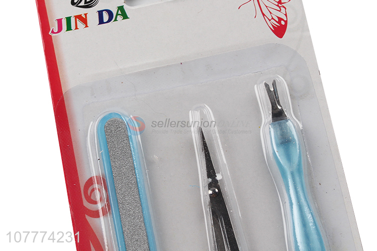 High quality 3 pieces beauty manicure set cuticle pusher nail file set