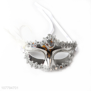 Hot sale ladies venice mask sequined party mask with feather