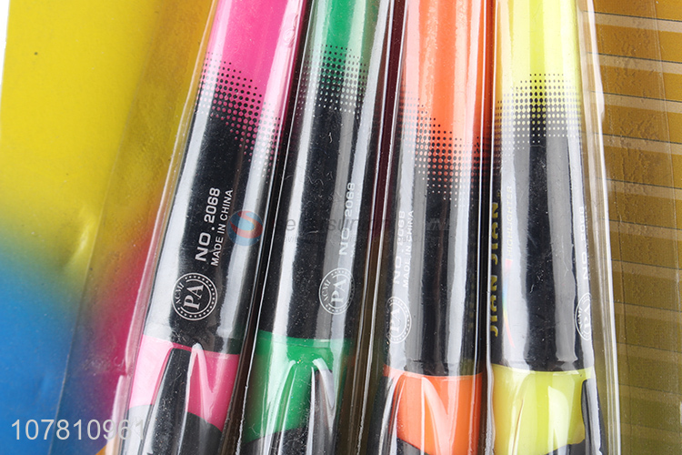 Factory wholesale 4 pieces bright color plastic highlighter pens