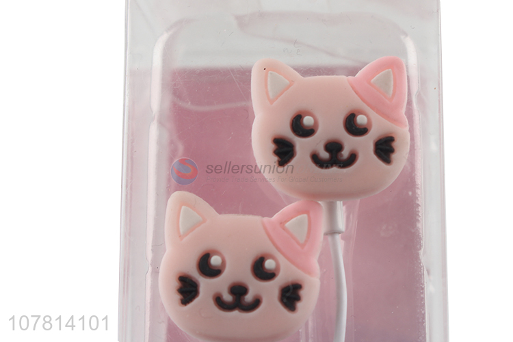 High quality pink cartoon wired in-ear music headphones