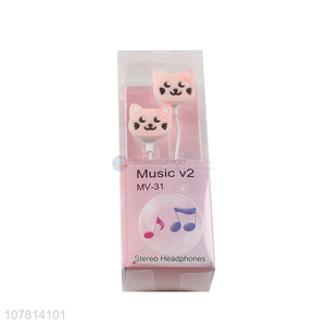 High quality pink cartoon wired in-ear music headphones