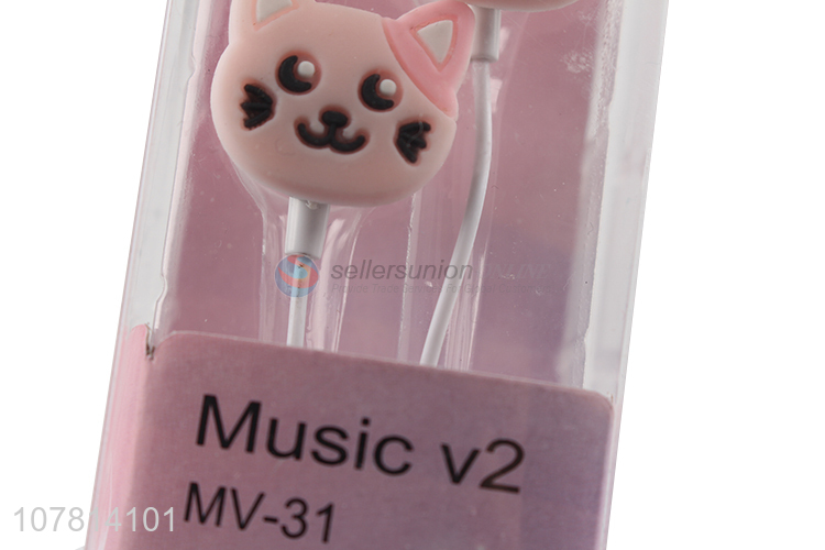 High quality pink cartoon wired in-ear music headphones