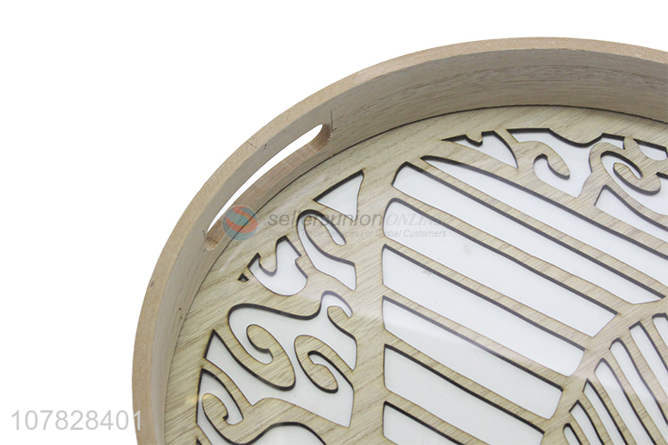 Factory price laser cut round wooden serving tray for party decoration