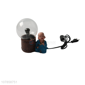Hot selling tabletop decoration resin monk figurine static plasma ball lamp