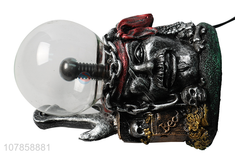 Factory price glass resin skull statue static plasma ball lamp
