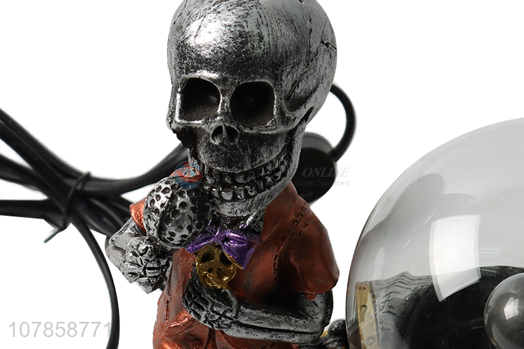 Custom resin skeleton singer figurine static plasma ball lamp for decor