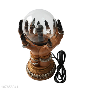 Hot selling novelty resin skeleton hand statue static plasma ball lamp