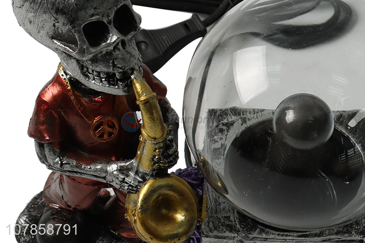 Wholesale novelty resin skeleton saxophonist figurine static plasma ball lamp