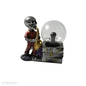 Wholesale novelty resin skeleton saxophonist figurine static plasma ball lamp