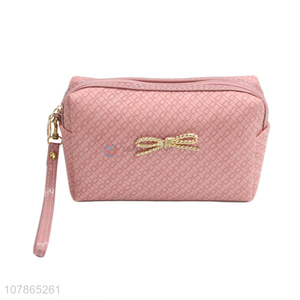 Fashion style pink pu women makeup bag with metal zipper