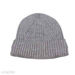 Factory direct sale gray wool knitted hat men sports melon leather hat