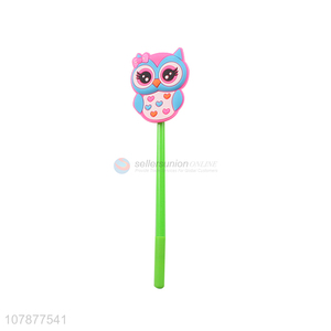 New design cartoon owl green plastic ballpoint pen with lid