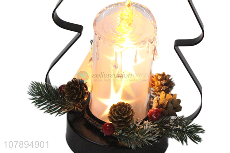 New arrival festive Christmas iron art led candle for tabletop decoration