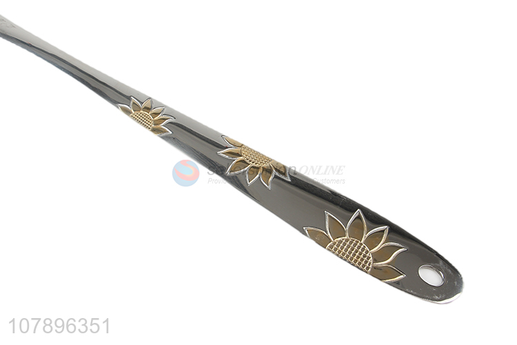 Good quality silver sunflower carved long handle soup spoon