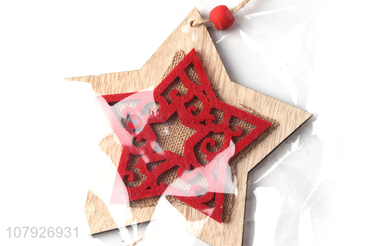 Wholesale Christmas decorations hanging hollowed wooden star pendant with bells