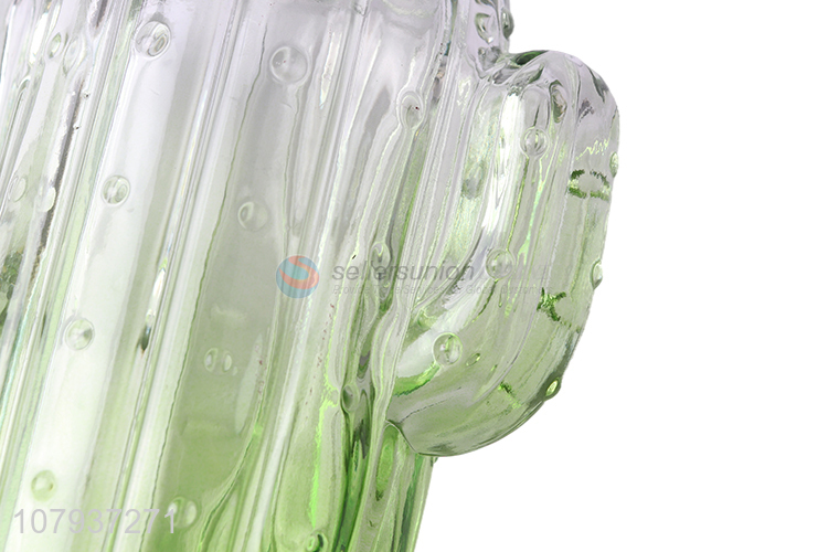 Good quality creative catcus shape glass vase tinted home vases