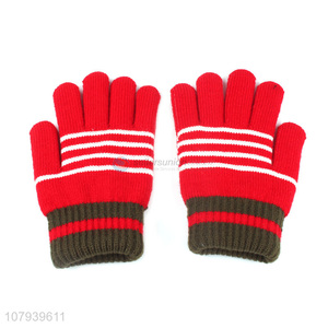 Good Sale Red Knitted Gloves Ladies Winter Five Finger Glove