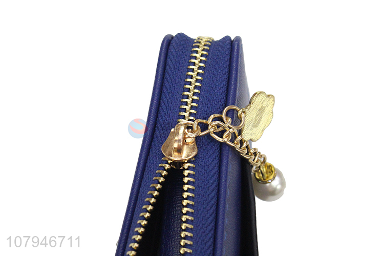 High quality dark blue fashion design women long wallet for sale