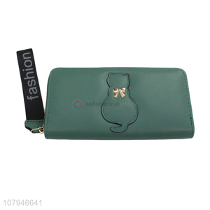 China factory fashion cat pattern women long <em>wallet</em> with zipper