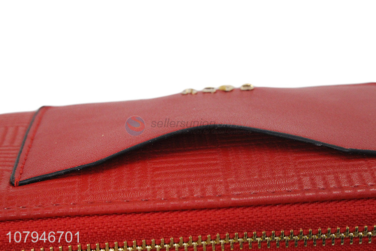 Simple design red fashion lady zipper wallet with top quality