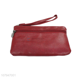 Wholesale cheap price red soft women zipper wallet wrist purse for sale