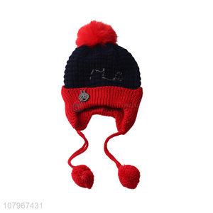 Factory direct sale boy girl winter knitted beanie cap toddler earmuffs hat