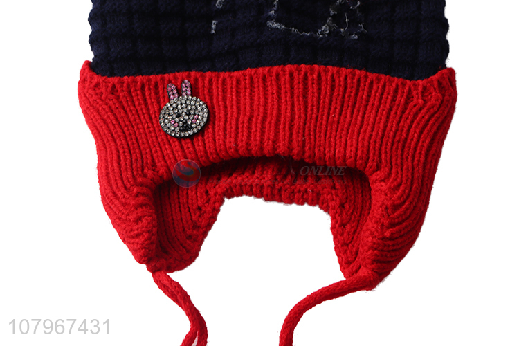Factory direct sale boy girl winter knitted beanie cap toddler earmuffs hat