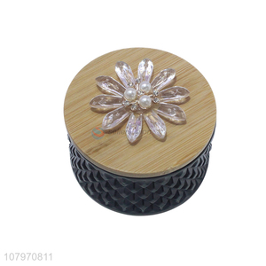 Online wholesale bamboo lid glass jewelry container ring trinket box