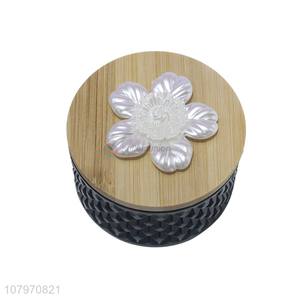 Good quality glass jewelry case cosmetics storage box with bamboo lid