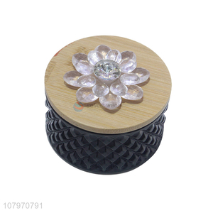 New arrival colored glass jewellery storage box with bamboo lid