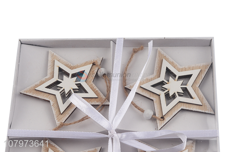 Wholesale Christmas tree decoration hanging hollow out wooden star ornament