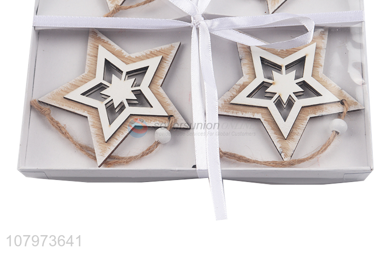 Wholesale Christmas tree decoration hanging hollow out wooden star ornament