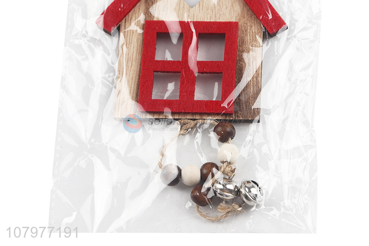 Custom Wooden Small House Hanging Decoration With Bells