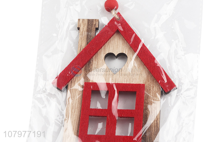 Custom Wooden Small House Hanging Decoration With Bells