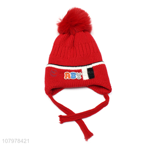 Online wholesale children kids winter warm knitted fleece lined earmuff hat