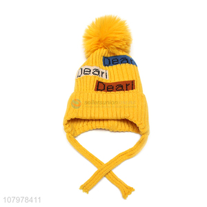 Low price children winter knitted earmuff hat fleece lined outdoor hat
