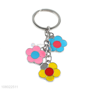 Wholesale lovely cartoon metal keychains enaml key ring flower key chain