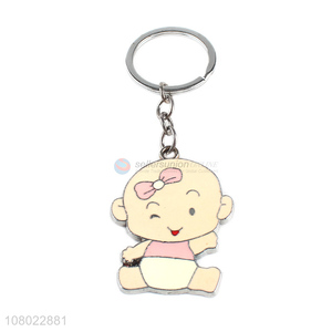 Online wholesale cheap metal enameled baby pendant keychain keyring