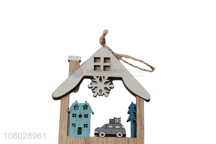 China factory house shape wooden christmas hanging ornaments