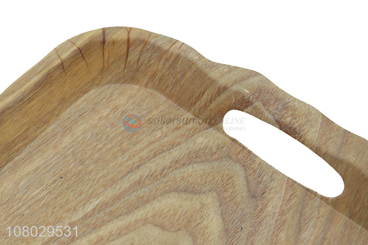 New arrival wood grain serving platter melamine serving tray with handles