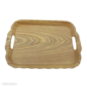 New arrival wood grain serving platter melamine serving tray with handles