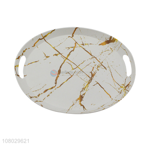 Latest imports bpa free marbling round handled melamine serving tray for party