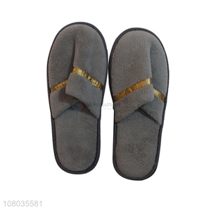 Low price wholesale gray plush slippers hotel disposable slippers
