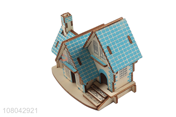 Good quality 3D wooden house puzzle model toy for birthday gifts