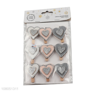 Good quality heart shape wooden clothes pegs craft clip note clips