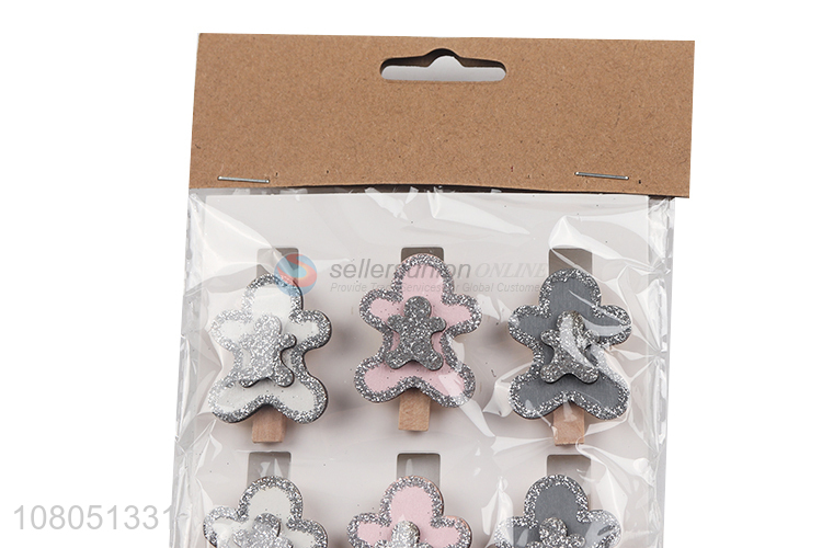 Wholesale creative ginger man shaped wooden clothespins photo clips