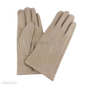 Good price apricot color polyester gloves ladies touch screen gloves