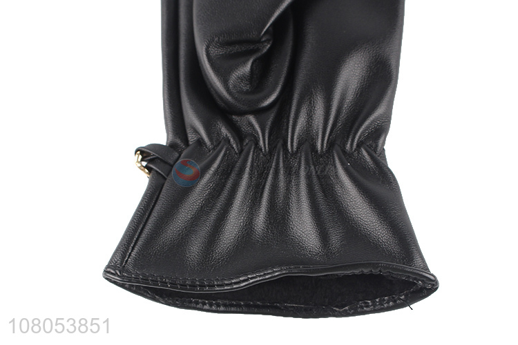 New product black windproof leather gloves for women